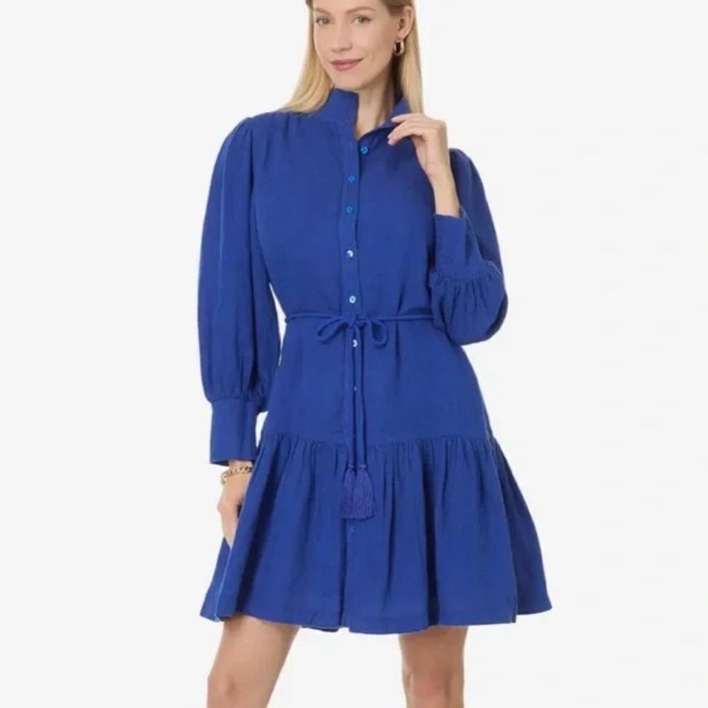 NWT Lilly Pulitzer Drena Linen Dress Woman's Size 6 Martinique Blue 100% Linen